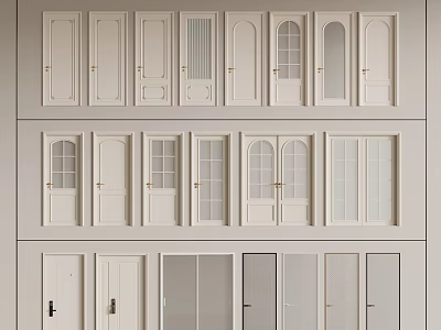 Diverse Light Colored Door Designs With Glass Inserts And Various Panel Styles 3d model