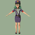 Anime 3D Character Model With Purple Uniform Green Hair Hat Yellow Badge And Red Cuffs