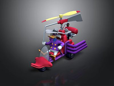 Cartoon Character Riding Purple Tricycle With Yellow Propeller And Red Seat 3d model