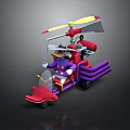 Cartoon Character Riding Purple Tricycle With Yellow Propeller And Red Seat