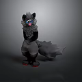 Gray Fluffy Animal with Blue Eyes Wearing Shorts Black Paws and Red Soles