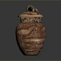 Hand Carved Ceramic Jar Sculpture With Dragon Design And Ornate Lid