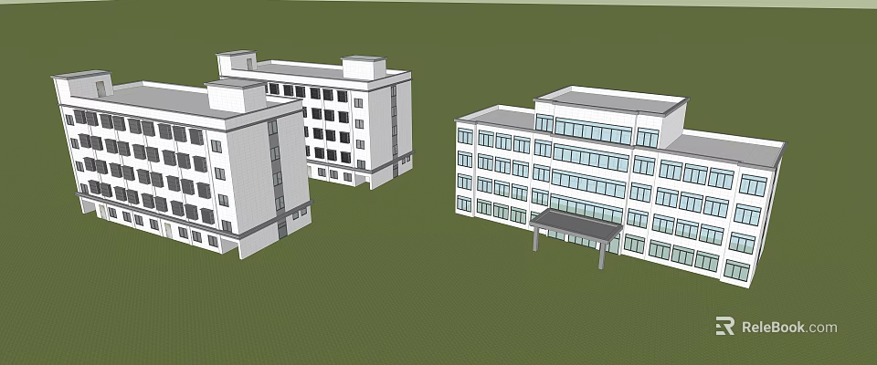 Modern White Building Exterior With Multiple Windows And Green Grass Background 3d model