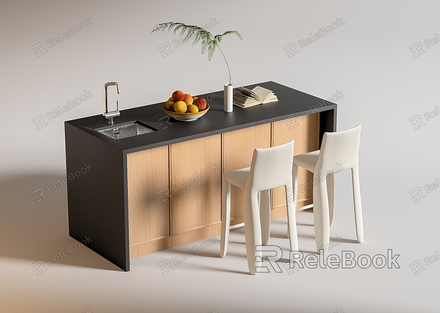 Modern Bar Chair Combination Western Kitchen Bar Counter Central Island Sink Bar Chair model