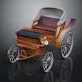 Vintage Horse Carriage With Wooden Structure Brown Seats White Canopy And Large Wheels