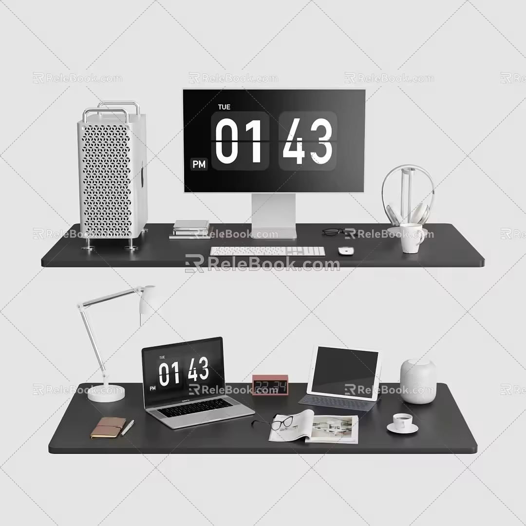 Ornaments Combination Computer Digital Products Keyboard Host Headset Coffee Desk Lamp Notebook 3d model