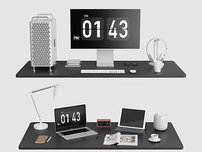 Desk Decorative Ornament Combination With Digital Clock Laptop Lamp And Stationery 3d model