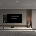 Modern Minimalist TV Wall Design With Wooden Panels Marble Platform And Decorative Sculptures