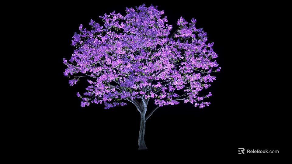Vibrant Arbor With Lush Purple Flowers Against Black Background 3d model 