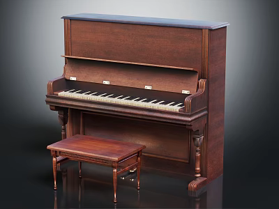 Wooden Upright Piano With Art Supplies Brushes And Pigment Containers 3d model