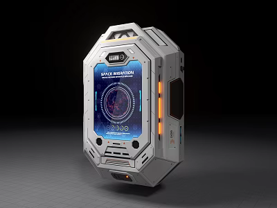 Futuristic Tech Device With Silver Metallic Casing Display Screen King Astray And Data Charts 3d model