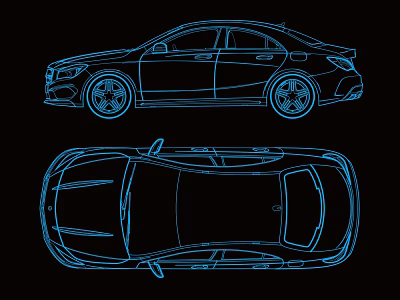 Detailed Car Blueprint Design Featuring Side View And Top View Illustrations 3d model