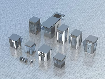 Various Small Building Designs With Different Kiosk Styles And Miniature Figures 3d model