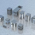 Various Small Building Designs With Different Kiosk Styles And Miniature Figures 3d model