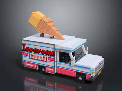 Colorful Ice Cream Truck With Large Ice Cream Cone On Top And Branding Signage 3d model