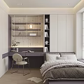 Modern Tatami Bedroom Interior Design With Desk Bookshelf Window And Lighting