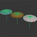 Colorful Standing Umbrellas Against Dark Background With Light Blue Brown And Pink Hues