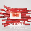 Red Themed Event Display Wall With AI Big Data Cloud Computing Welcome And Screen 3d model