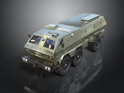 Modern Green Military Tank with Six Wheeled Armored Design and Roof Turret 3d model