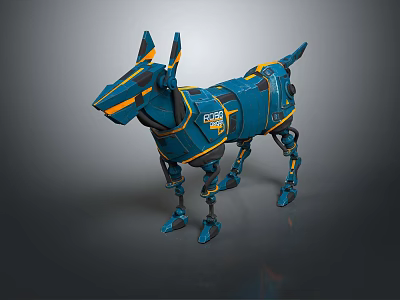 Blue And Yellow Robotic Dog With Mechanical Limbs And Futuristic Body Design 3d model