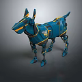 Blue And Yellow Robotic Dog With Mechanical Limbs And Futuristic Body Design