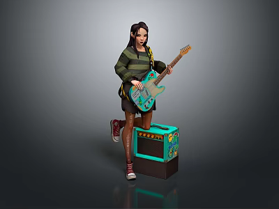 Man Playing Electric Guitar Standing On Amplifier In Dynamic Performance Pose 3d model