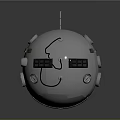 Detailed Metallic Robot Sphere Featuring Antenna Red Strip And Mechanical Components