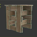 Wooden Interlocking Shelf Structure Featuring Open Storage Compartments And Decorative Design 3d model