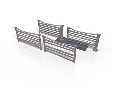 Metal Railings With Horizontal Bars And Support Posts For Building Use 3d model