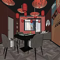 New Chinese Chess and Card Room National Tide Chess and Card Room Mahjong Room Mahjong Table Combination Mahjong Hall Tea Table and Chair Decorative Cabinet Background Wall 3d model