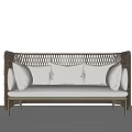Modern Multi Seater Sofa With Woven Frame Light Gray Cushions And Throw Pillows 3d model