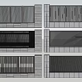 Modern Building Exterior Wall Design With Slatted Metal Grilles And Concrete Textures