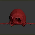Red Monster Game Movie Character With Sharp Teeth On Red Platform Dark Background