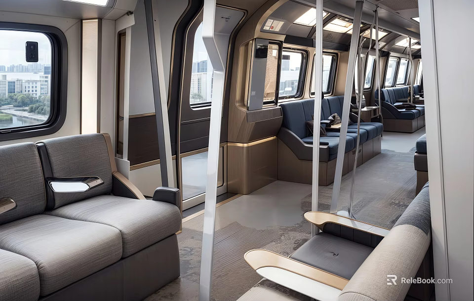 Modern Metro Interior Design With Comfortable Seats Large Windows And Elegant Lighting 3d model 