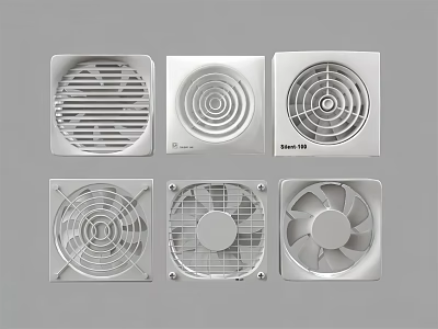Modern Square Air Conditioner Air Vents With Various Grille Patterns And Metal Frames 3d model