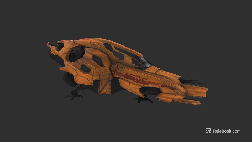 Orange Sci Fi Spaceship With Futuristic Design Complex Structure And Detailed Cockpit 3d model 