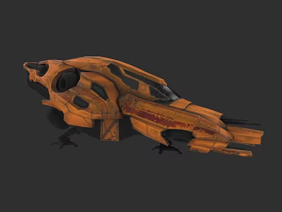Orange Sci Fi Spaceship With Futuristic Design Complex Structure And Detailed Cockpit 3d model