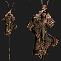 Game Fantasy Warrior Character With Elaborate Armor Ornate Headdress And Spear Weapon