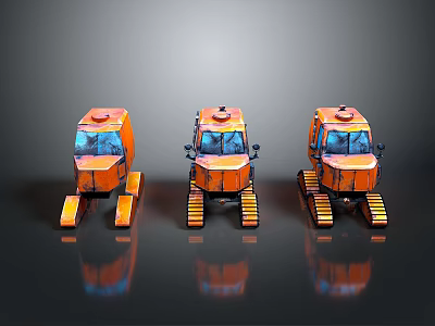 Three Orange Functional Vehicles With Tracked Chassis And Enclosed Cabs 3d model