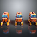 Three Orange Functional Vehicles With Tracked Chassis And Enclosed Cabs 3d model