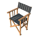 Wooden Single Chair With Dark Striped Backrest And Folding Frame Design