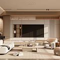 Modern Living Room Interior Design With White Sofa TV Wall Coffee Table And Wooden Decor