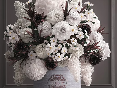 Decorative Ornament Set With Luxury Vase And White Dark Brown Floral Arrangement For Home Decor 3d model