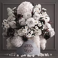 Decorative Ornament Set With Luxury Vase And White Dark Brown Floral Arrangement For Home Decor