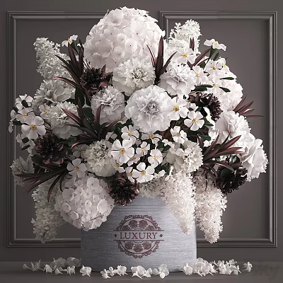 Decorative Ornament Set With Luxury Vase And White Dark Brown Floral Arrangement For Home Decor 3d model