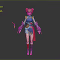 Woman In Mythical Costume With Red Hair Buns Dagger And Armor Sleeves