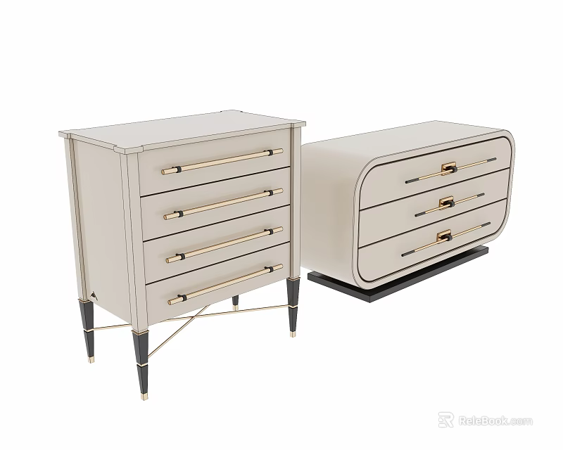 Elegant Modern Entryway Cabinet and Side Cabinet with Drawers Metal Handles Black Tapered Legs 3d model 