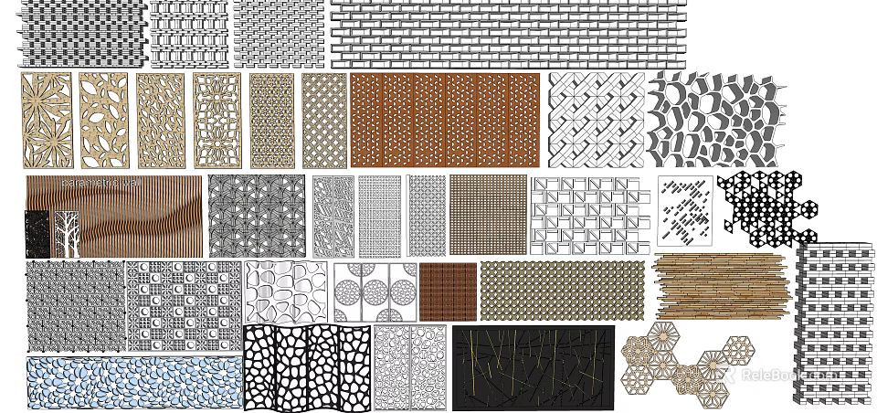 Diverse Decorative Textures Including Brick Grid Wooden And Hexagonal Patterns 3d model