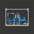 Industrial Equipment Unit With Metal Frame Blue Pipes Valves And Control Panel
