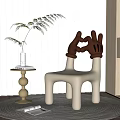 White Leisure Chair With OK Gesture Backrest In Modern Room With Green Plant Side Table